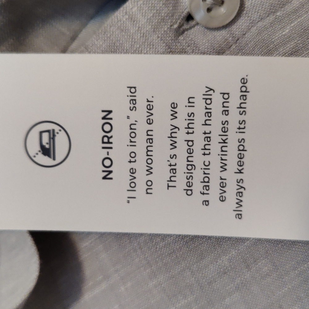 Chico’s No-Iron 100% Linen Roll Tab 3/4 Sleeve Button down shirt in dove grey - Picture 10 of 11